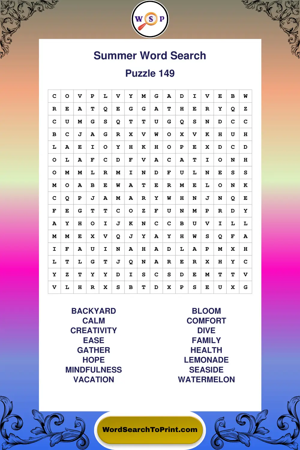 Summer Word Search Puzzle 149
