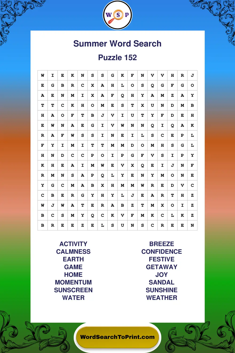 Summer Word Search Puzzle 152
