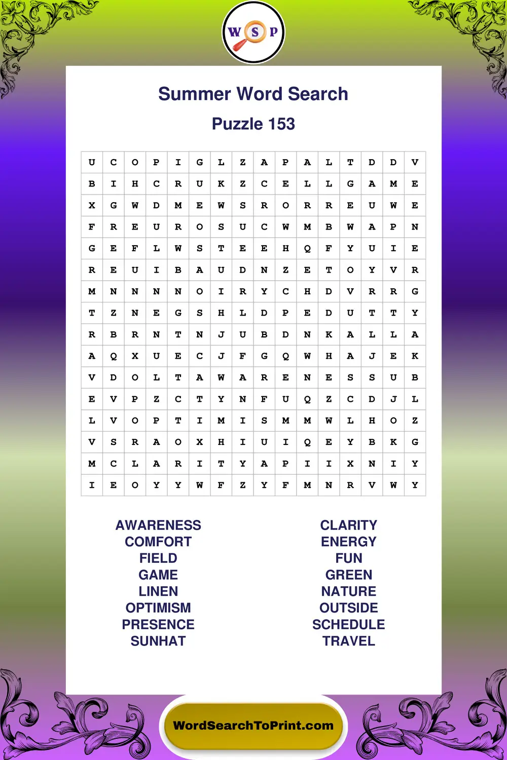 Summer Word Search Puzzle 153