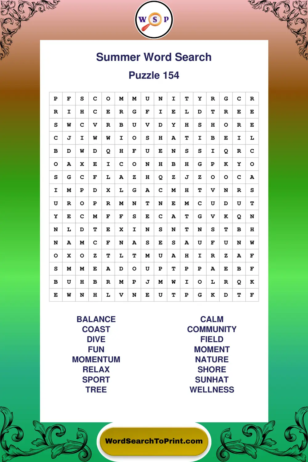 Summer Word Search Puzzle 154