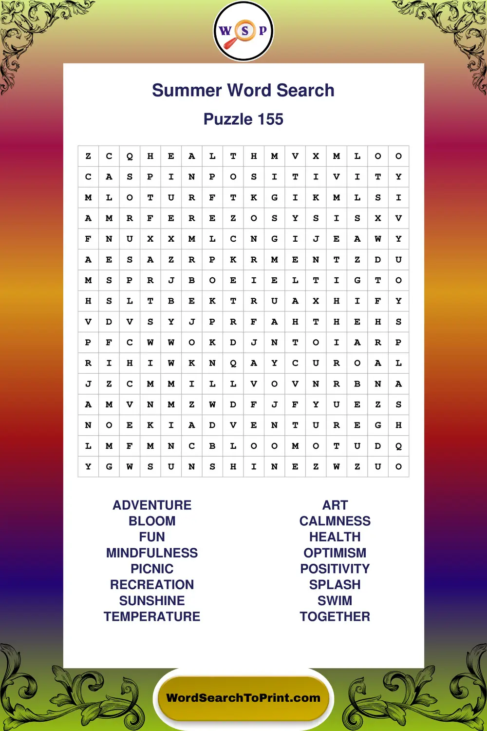 Summer Word Search Puzzle 155
