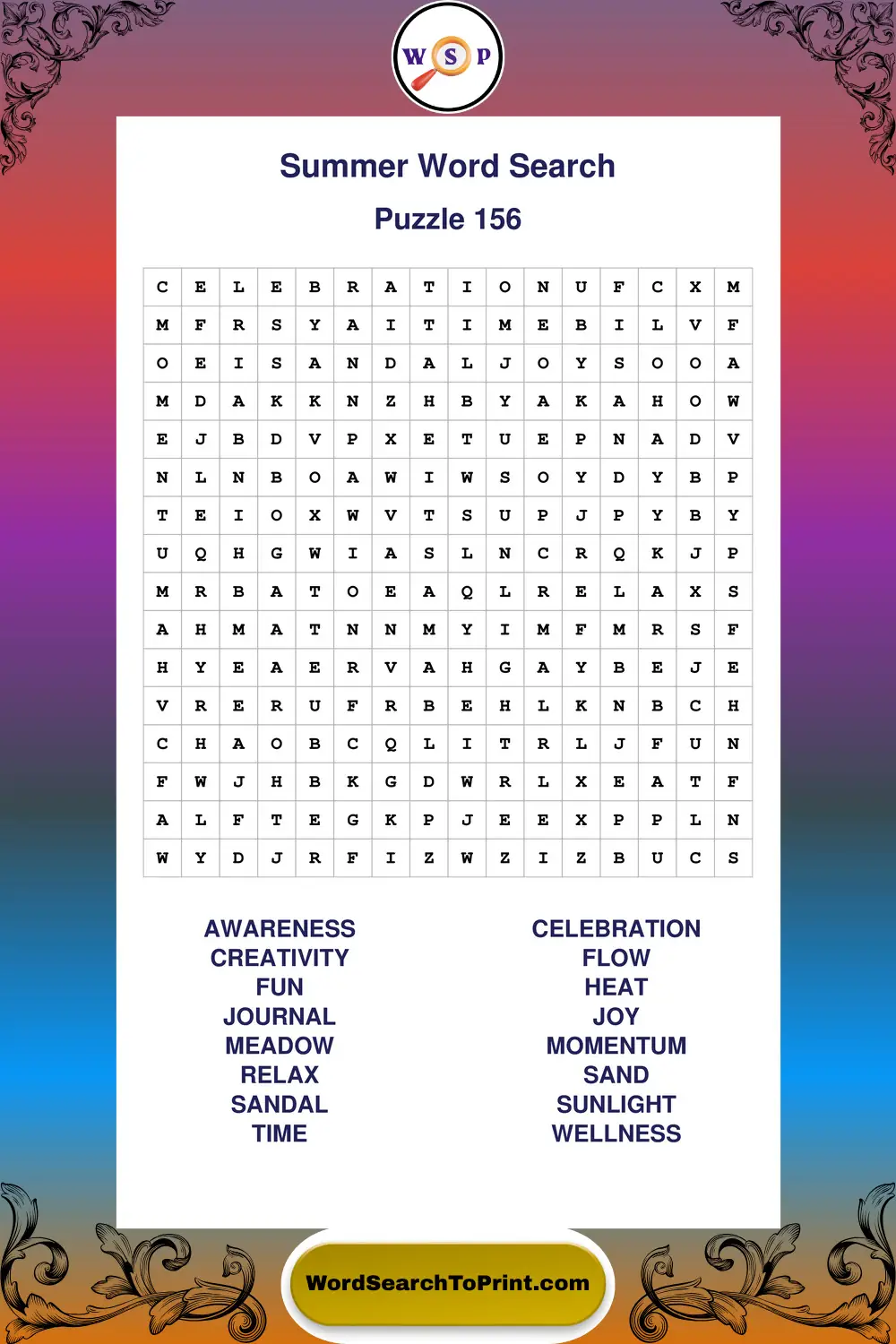 Summer Word Search Puzzle 156
