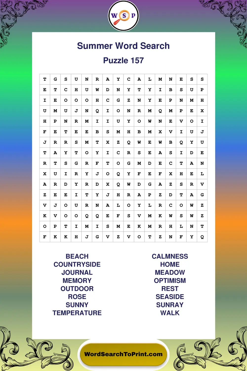 Summer Word Search Puzzle 157