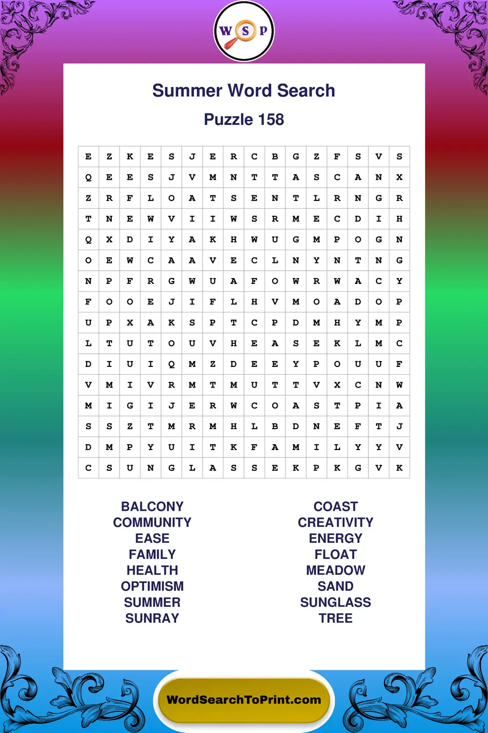 Summer Word Search Puzzle 158