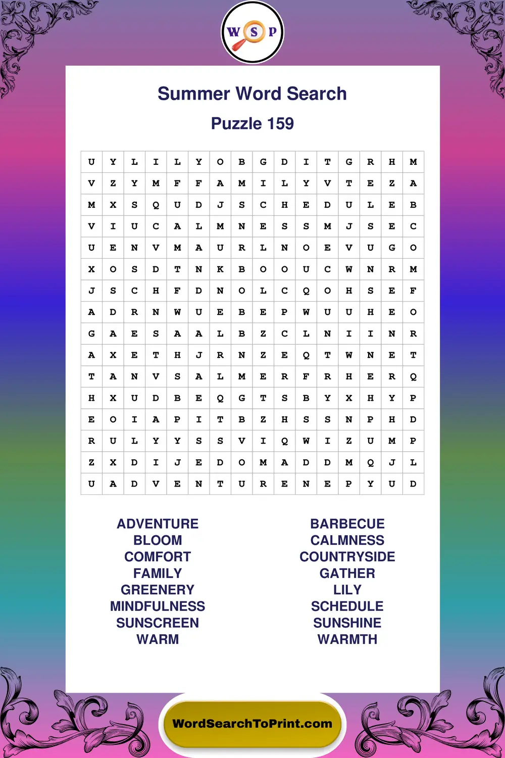 Summer Word Search Puzzle 159