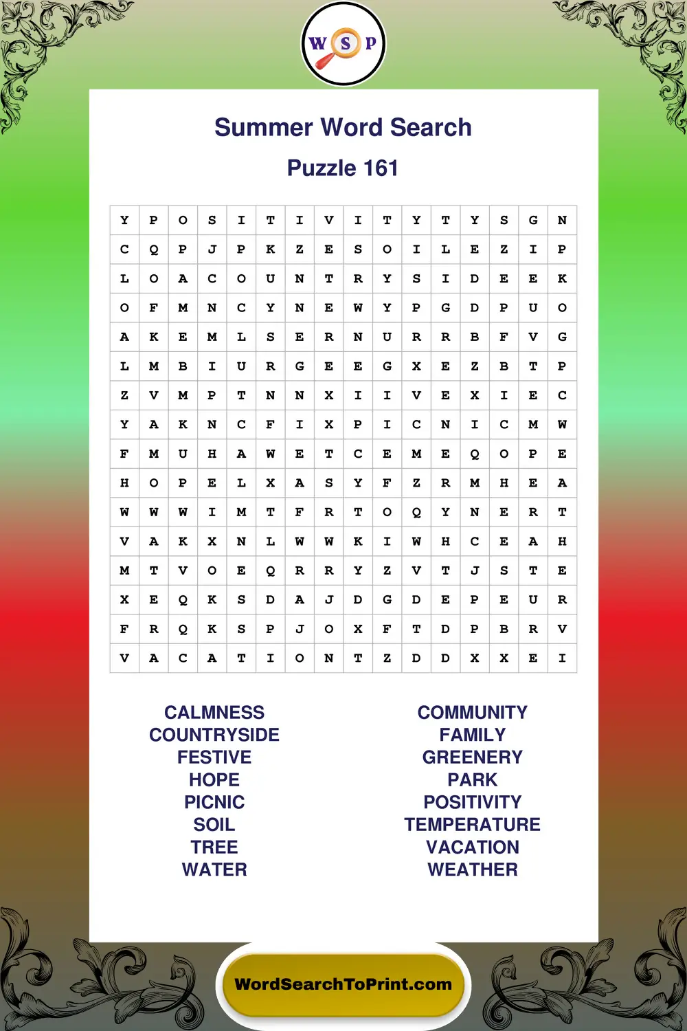 Summer Word Search Puzzle 161