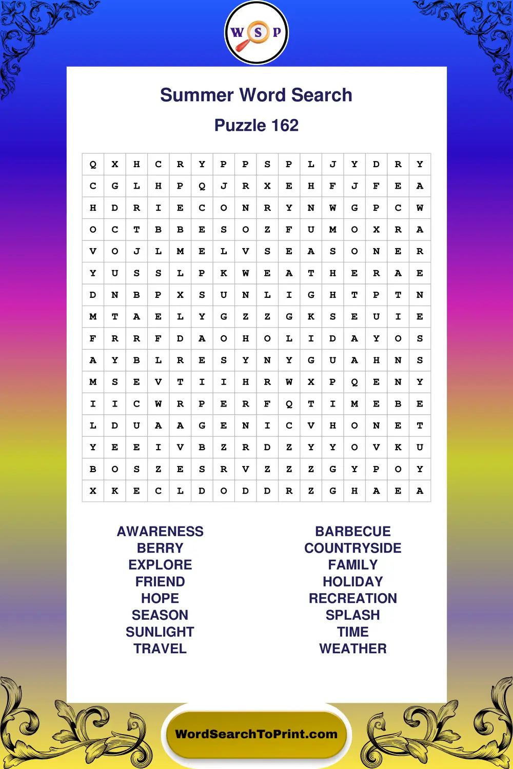 Summer Word Search Puzzle 162