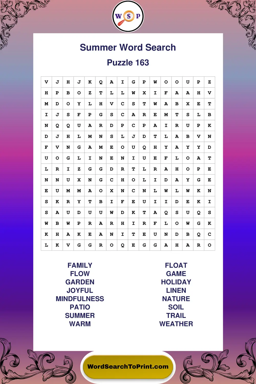 Summer Word Search Puzzle 163