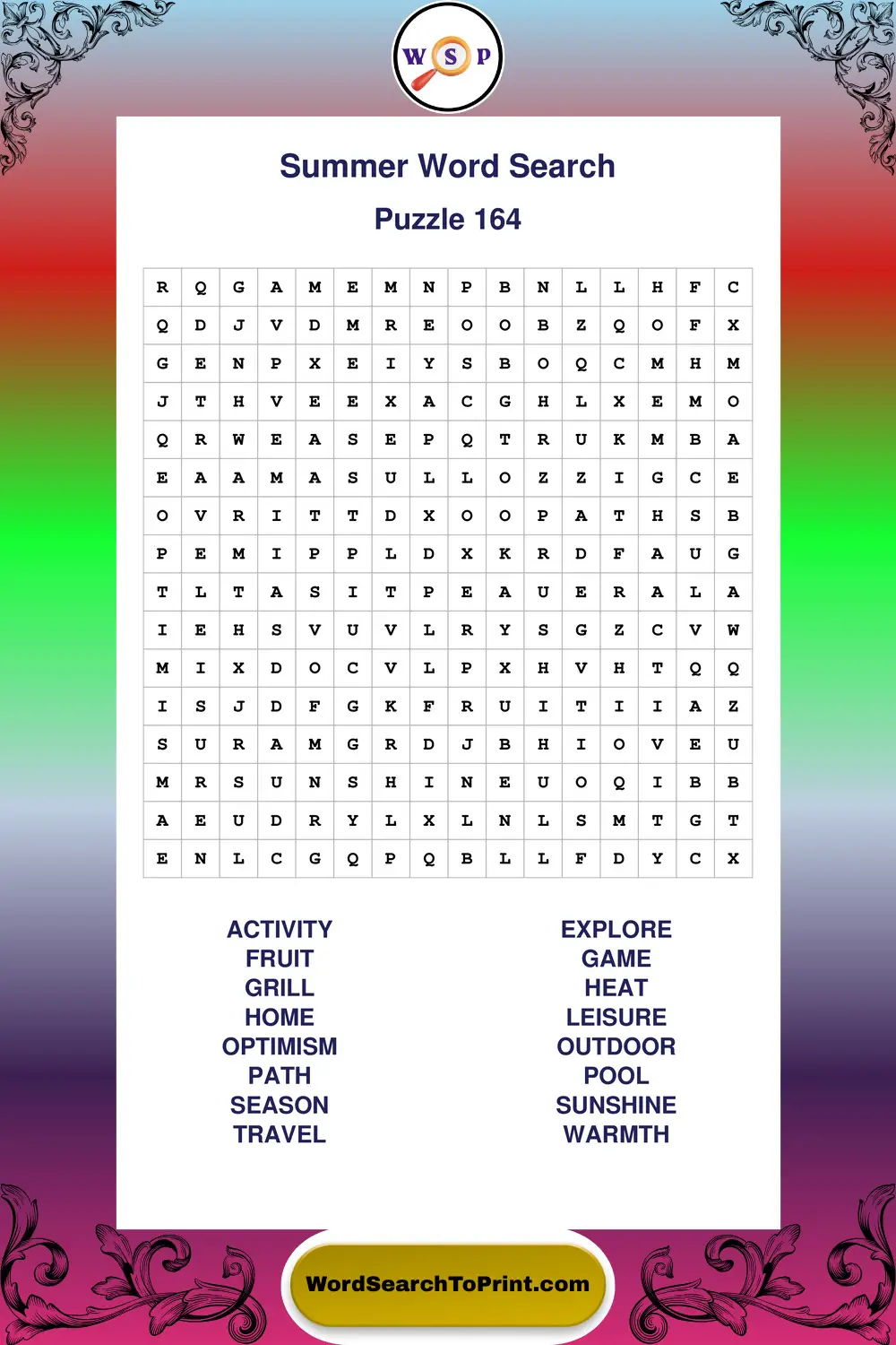 Summer Word Search Puzzle 164