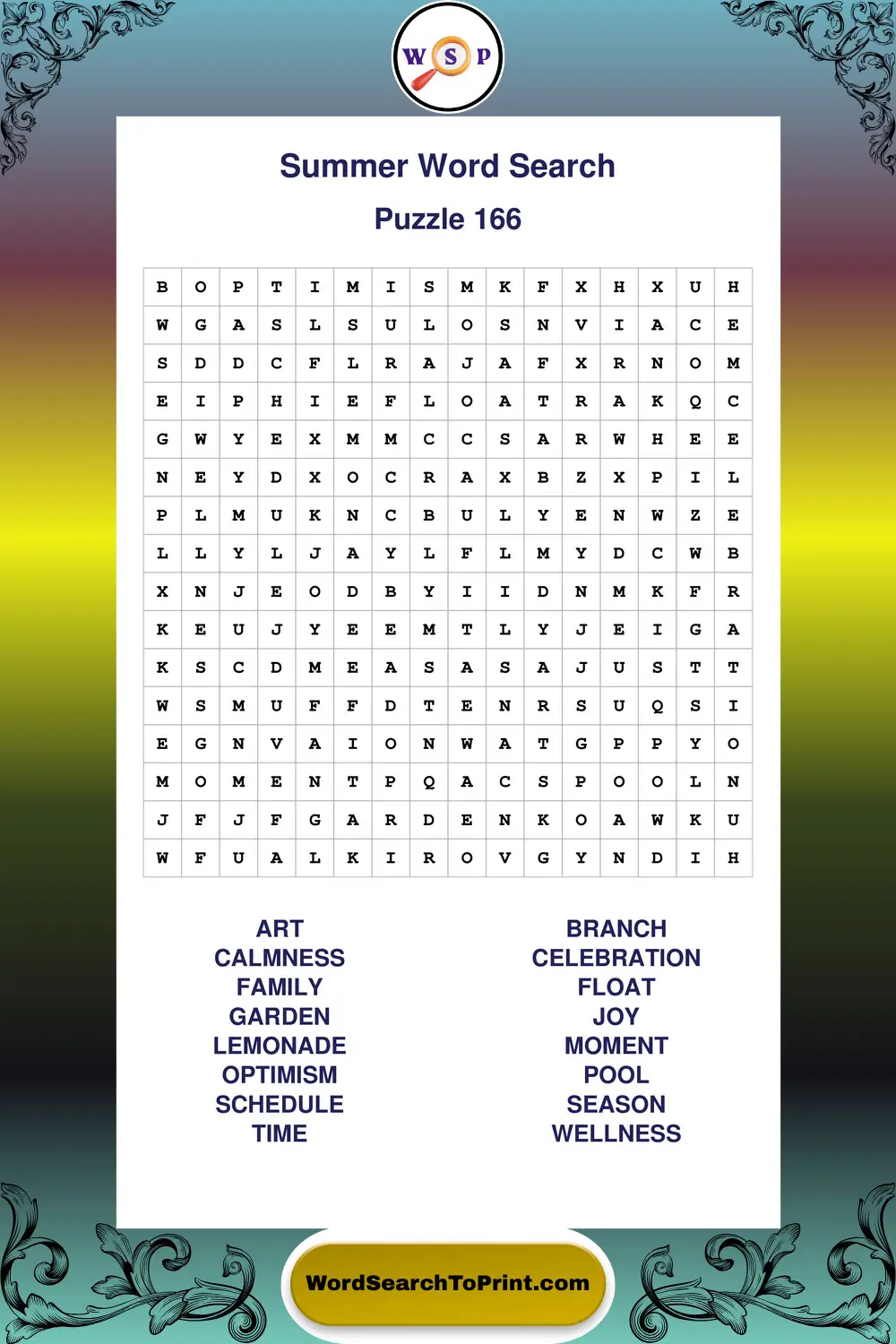 Summer Word Search Puzzle 166