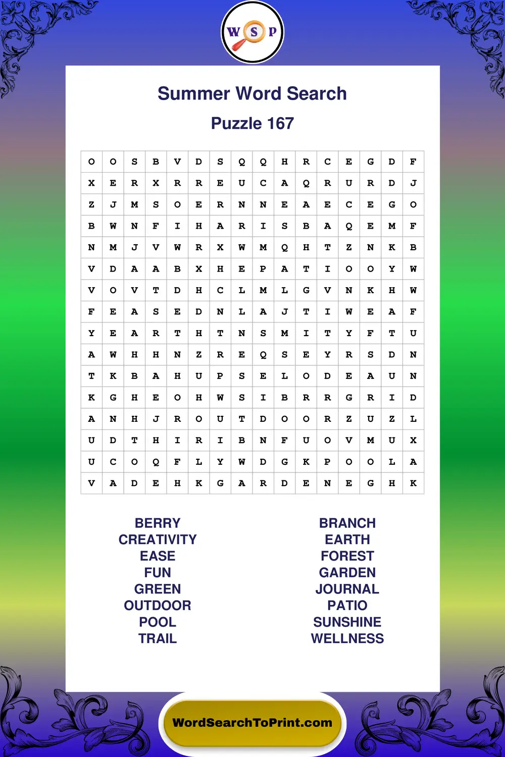 Summer Word Search Puzzle 167