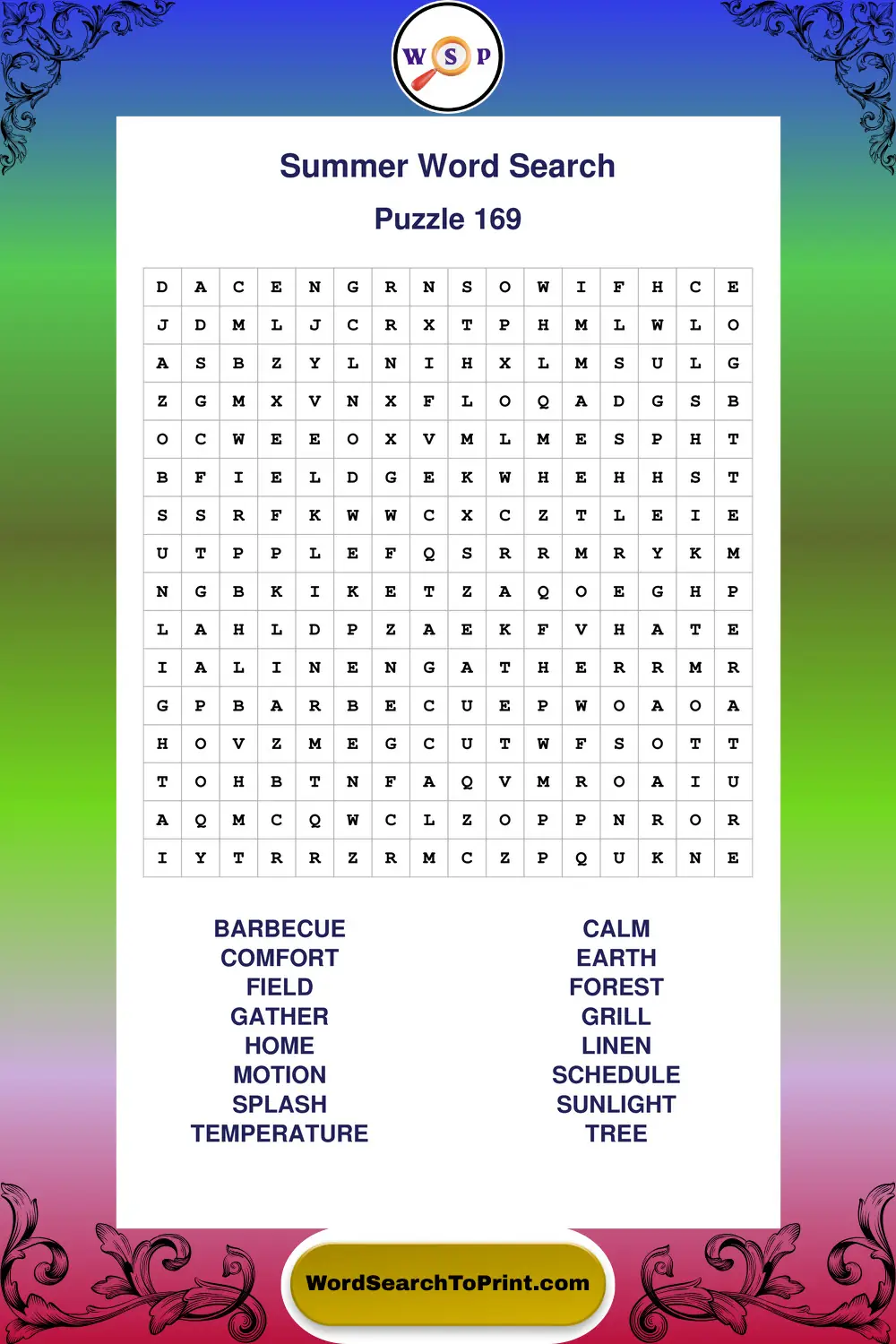 Summer Word Search Puzzle 169