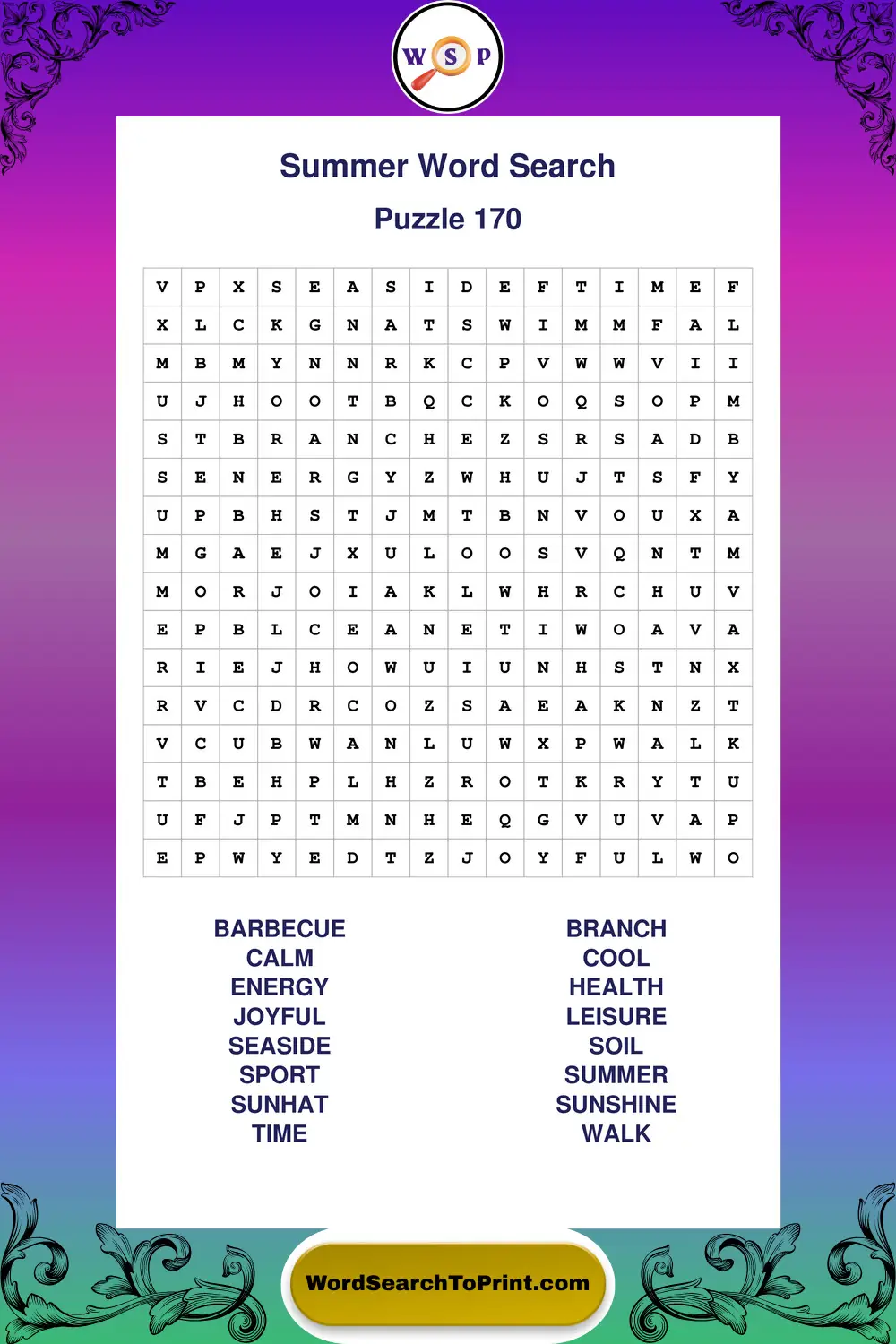 Summer Word Search Puzzle 170