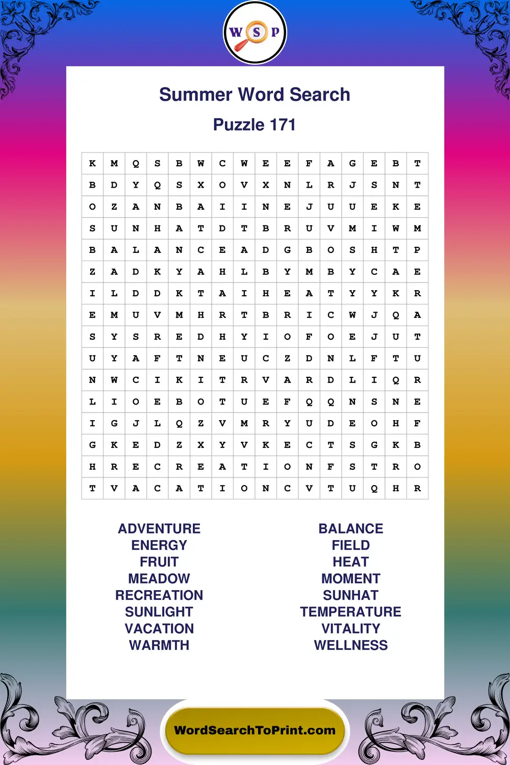Summer Word Search Puzzle 171