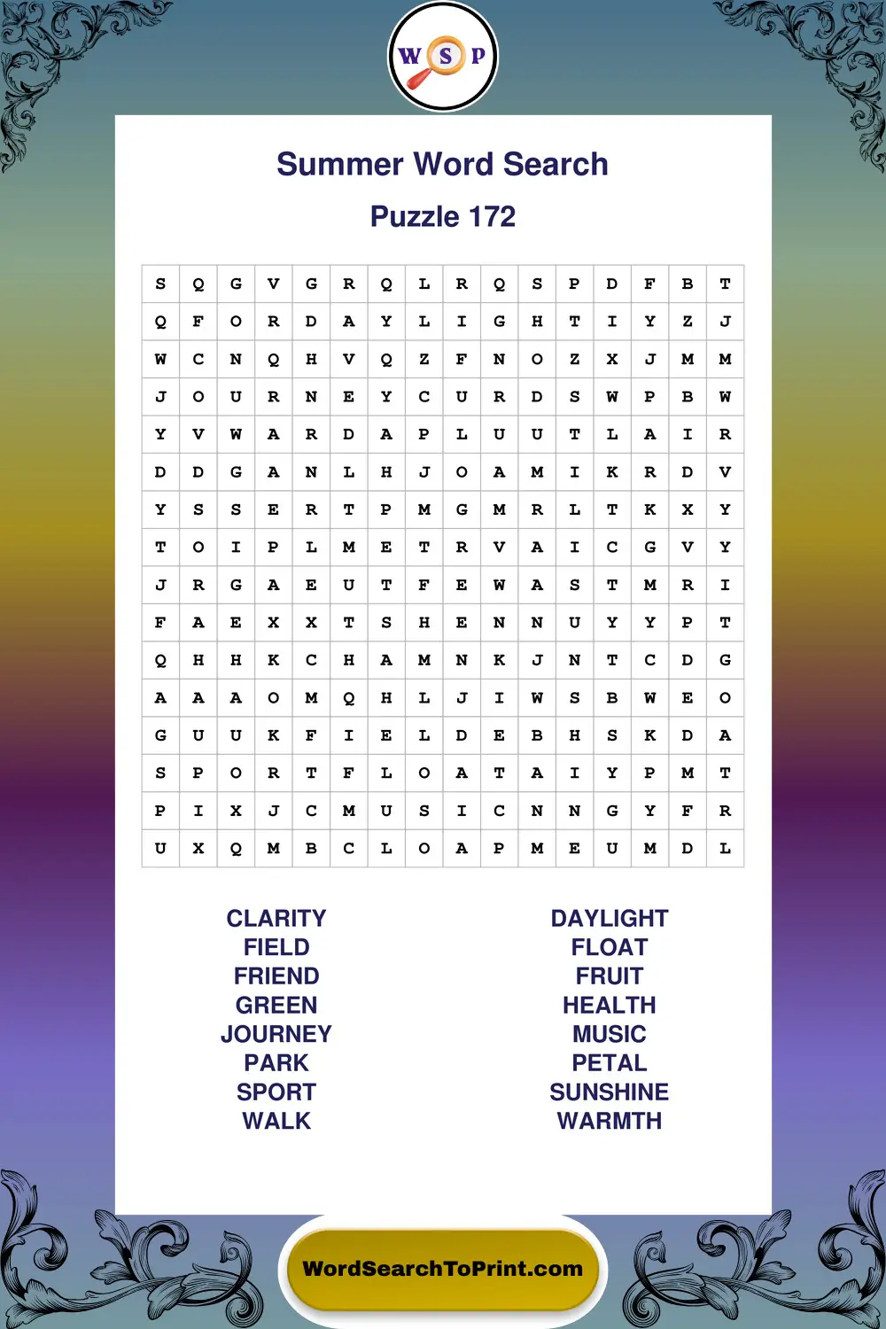 Summer Word Search Puzzle 172