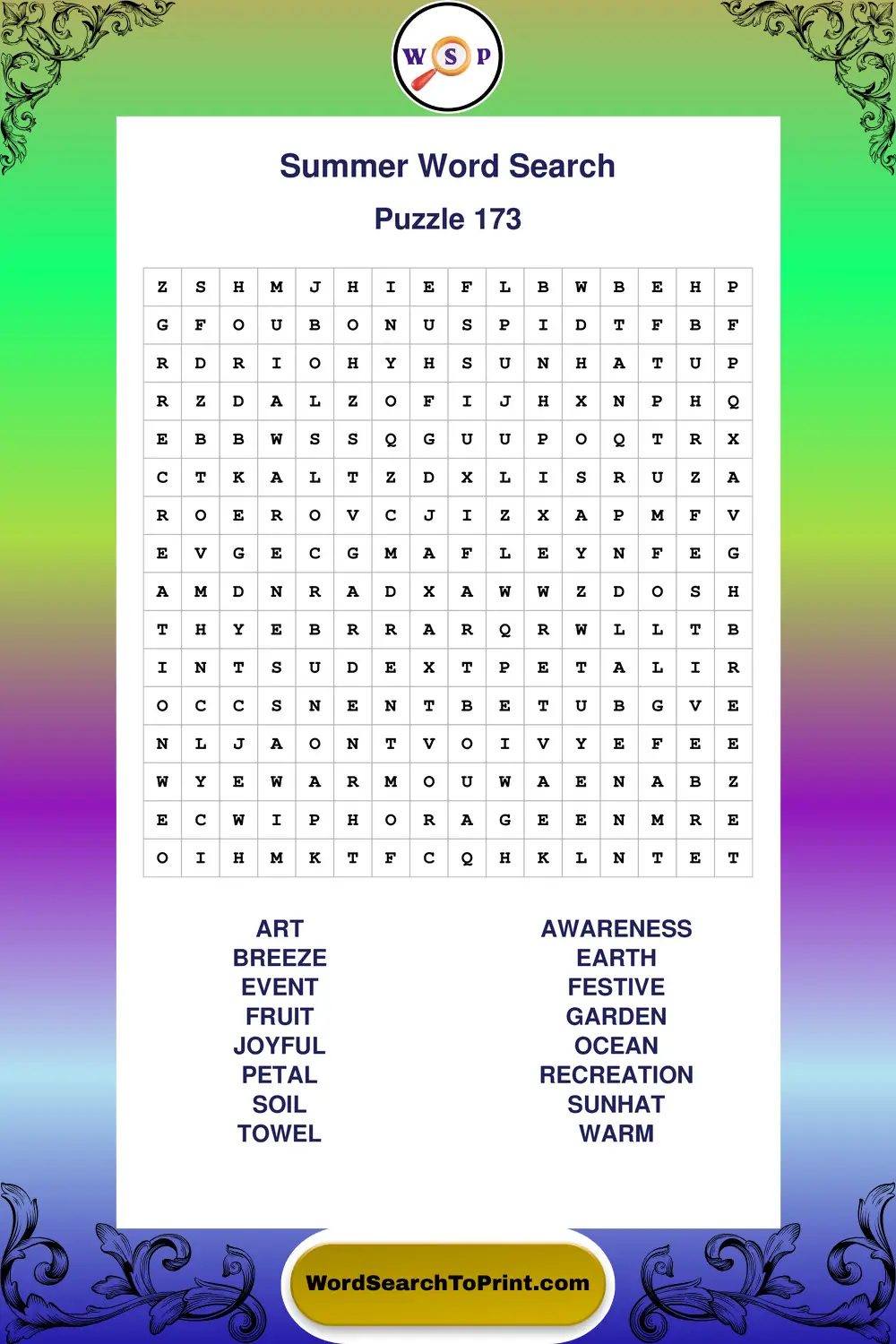 Summer Word Search Puzzle 173