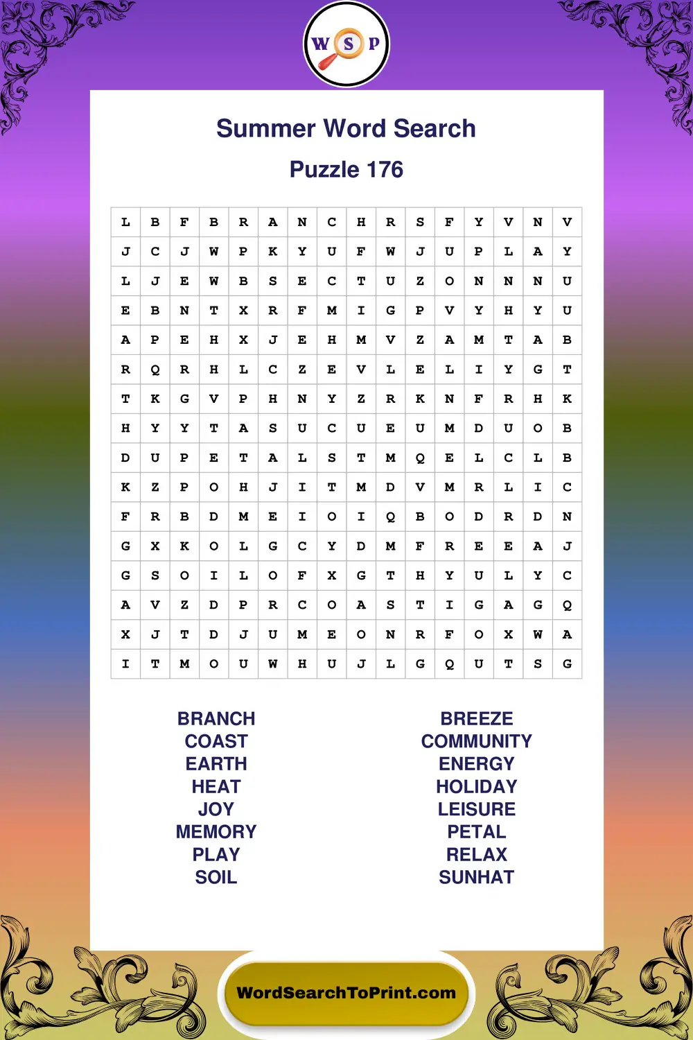 Summer Word Search Puzzle 176