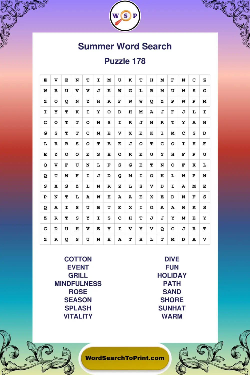 Summer Word Search Puzzle 178