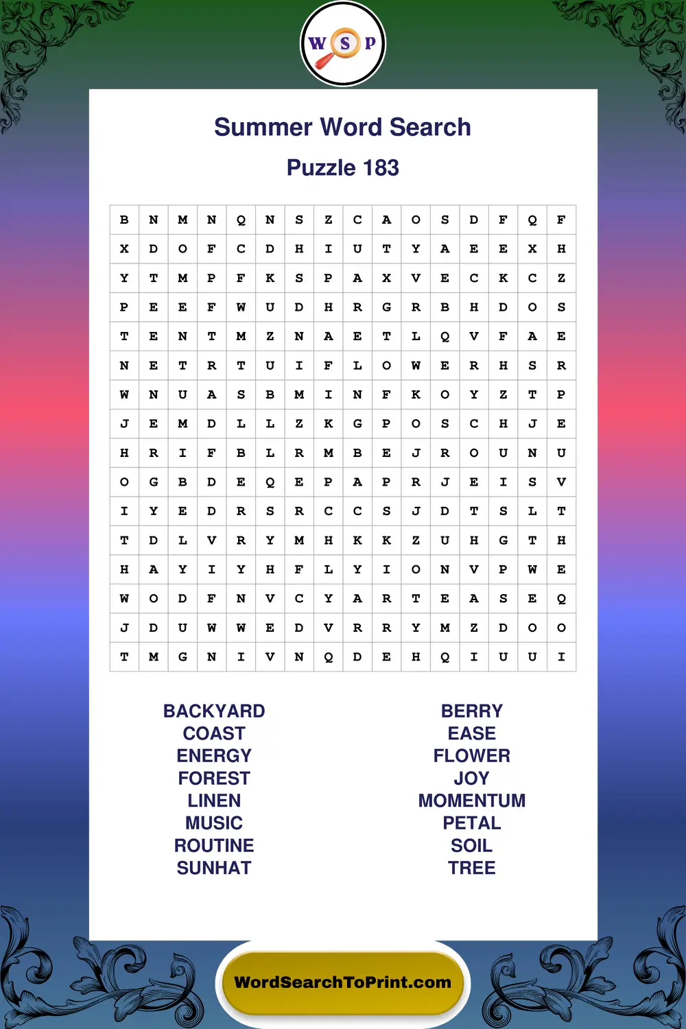 Summer Word Search Puzzle 183