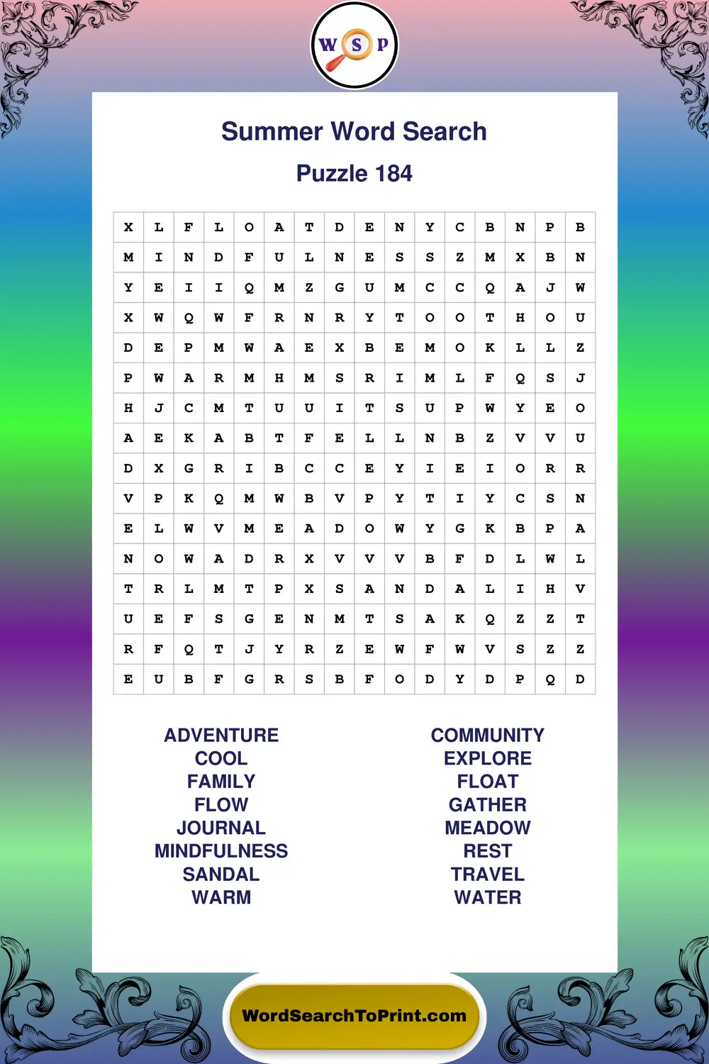 Summer Word Search Puzzle 184