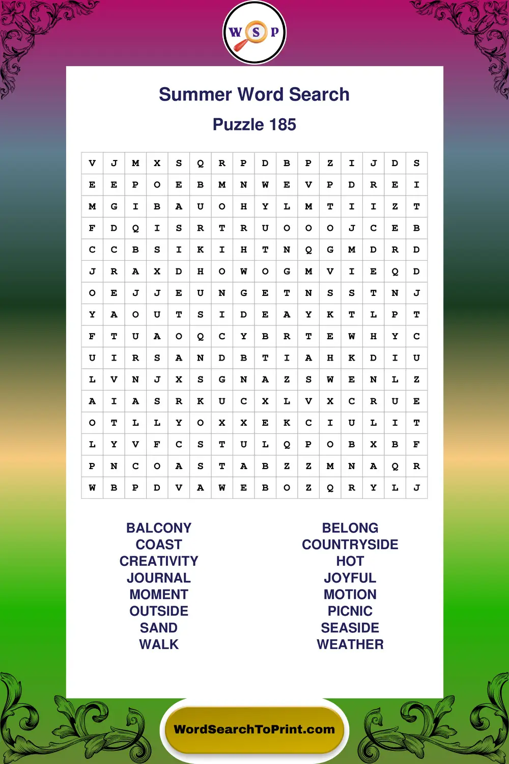 Summer Word Search Puzzle 185