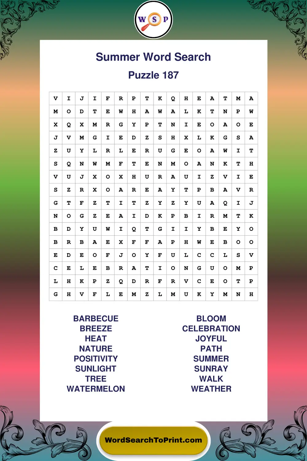 Summer Word Search Puzzle 187