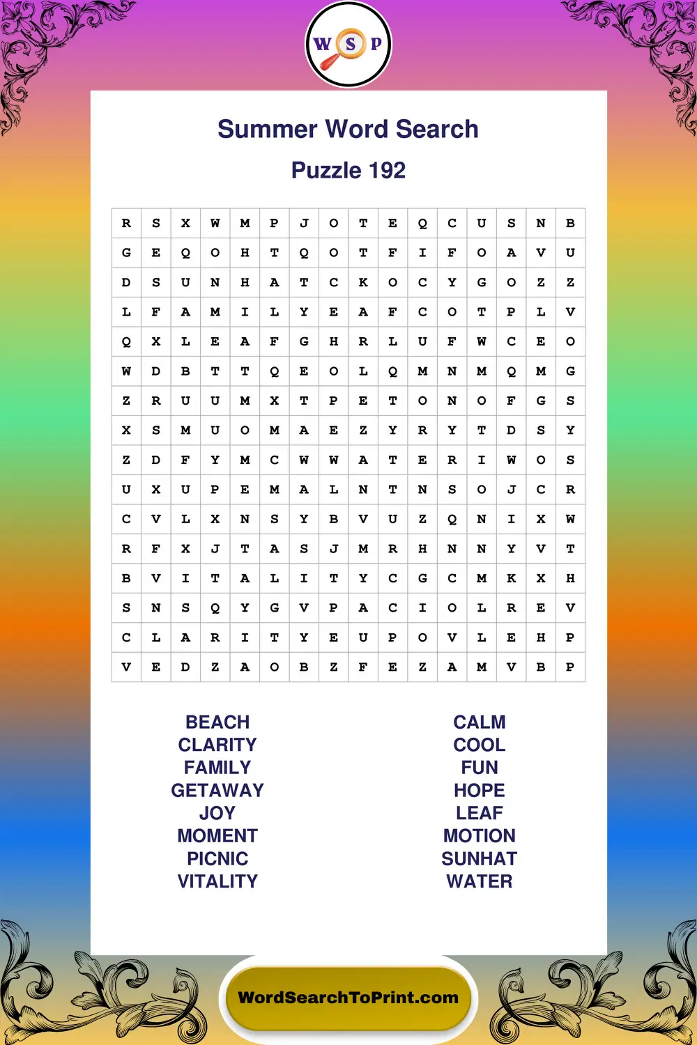 Summer Word Search Puzzle 192