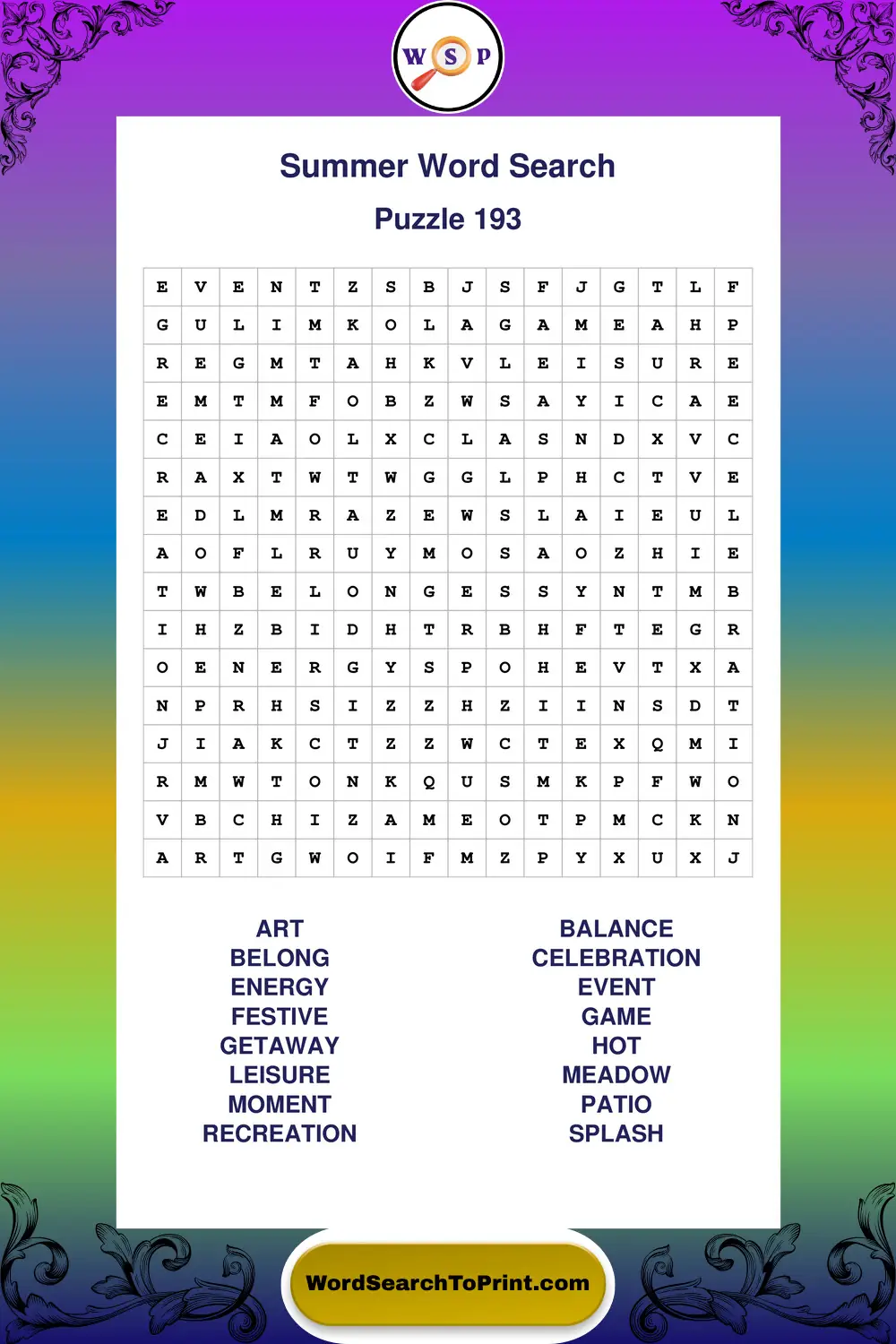 Summer Word Search Puzzle 193