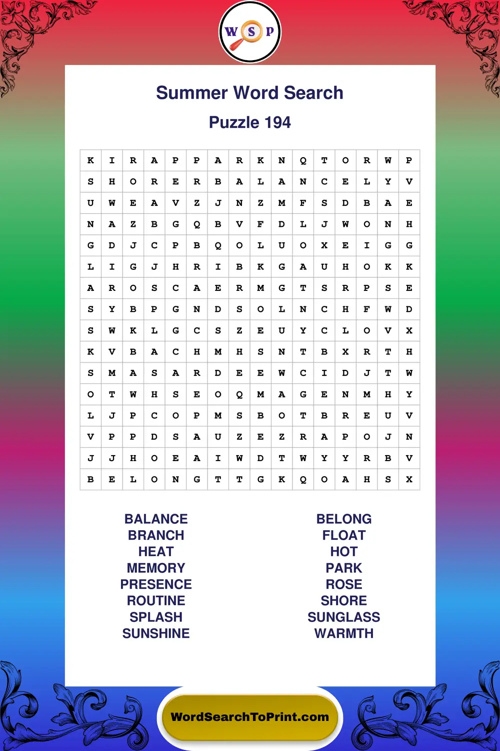 Summer Word Search Puzzle 194