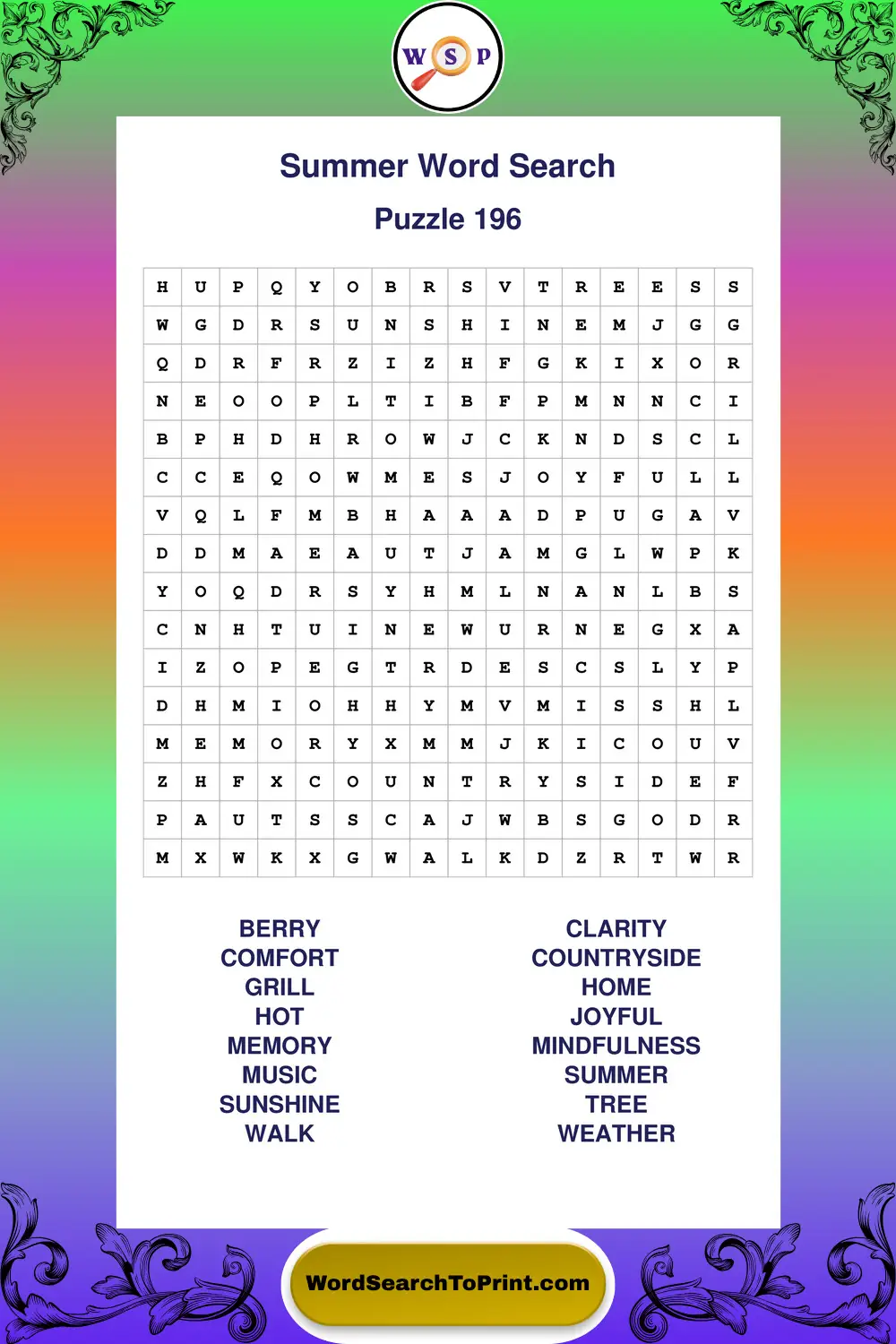 Summer Word Search Puzzle 196