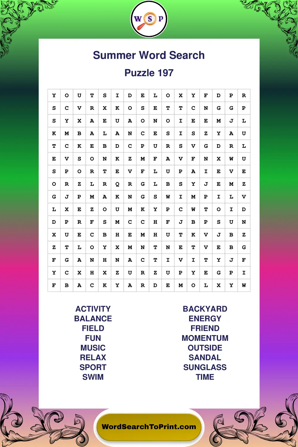 Summer Word Search Puzzle 197