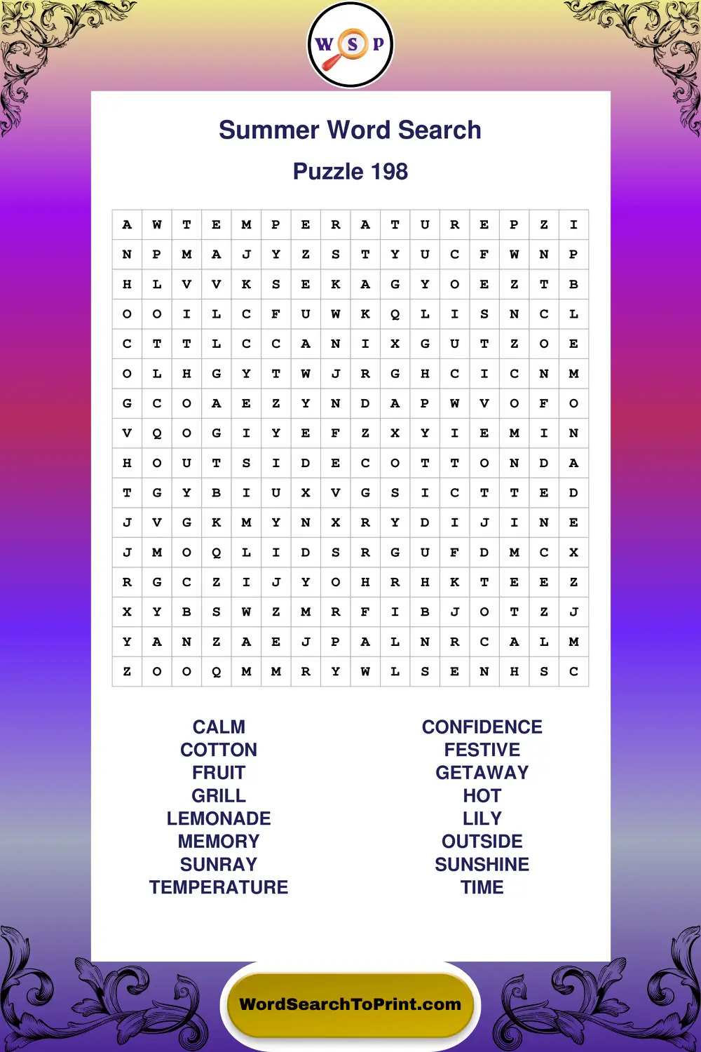 Summer Word Search Puzzle 198