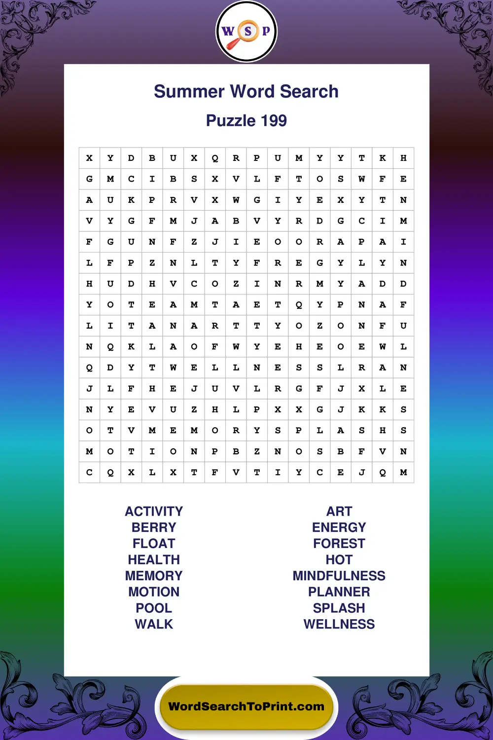 Summer Word Search Puzzle 199