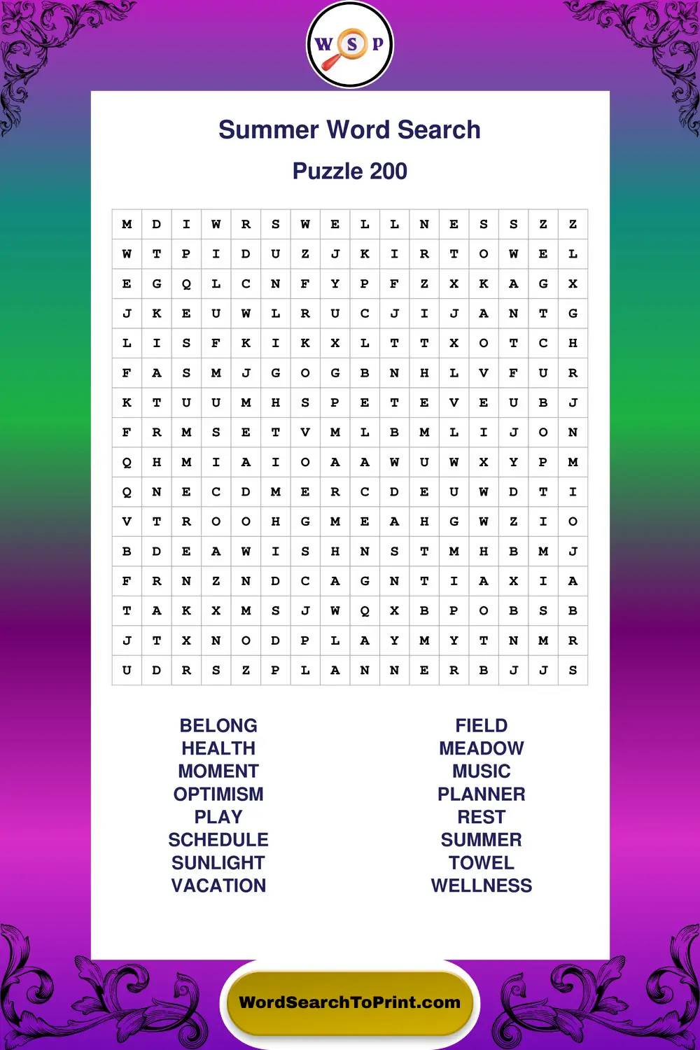 Summer Word Search Puzzle 200