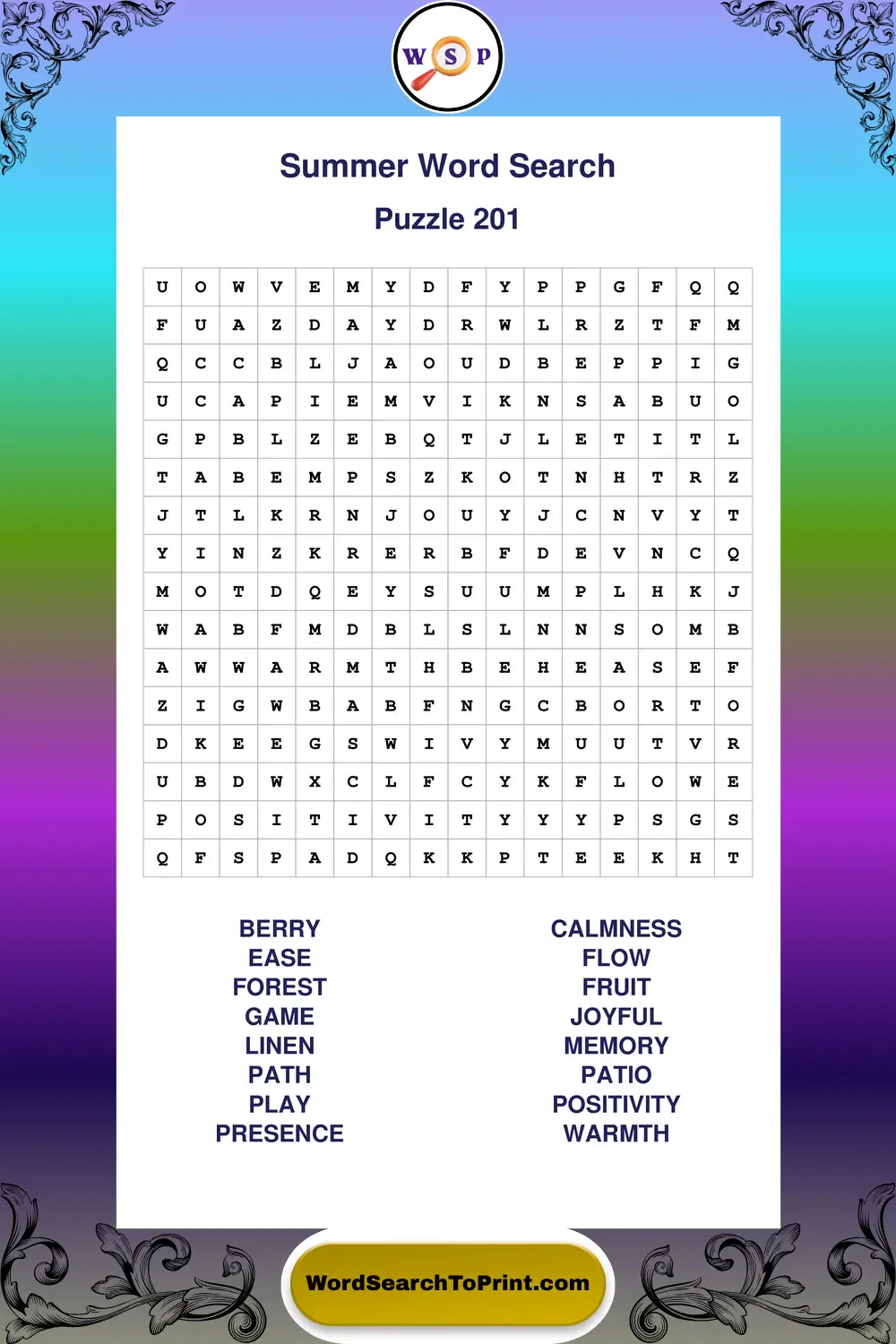 Summer Word Search Puzzle 201