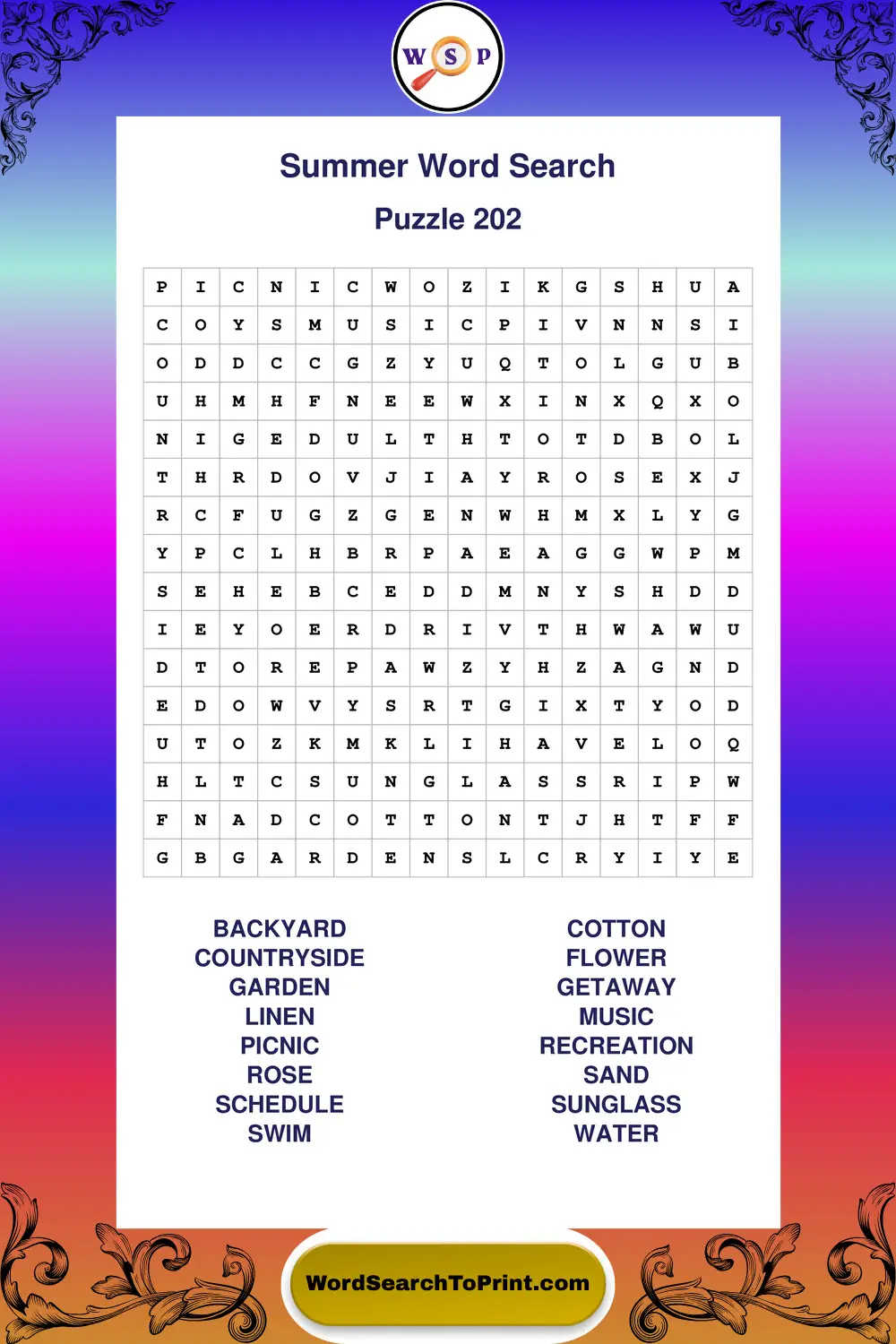 Summer Word Search Puzzle 202