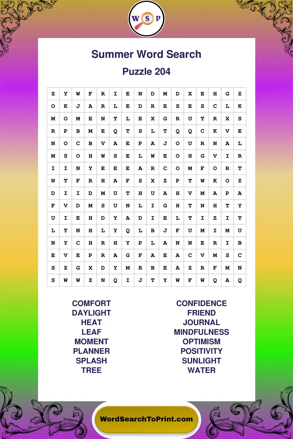 Summer Word Search Puzzle 204