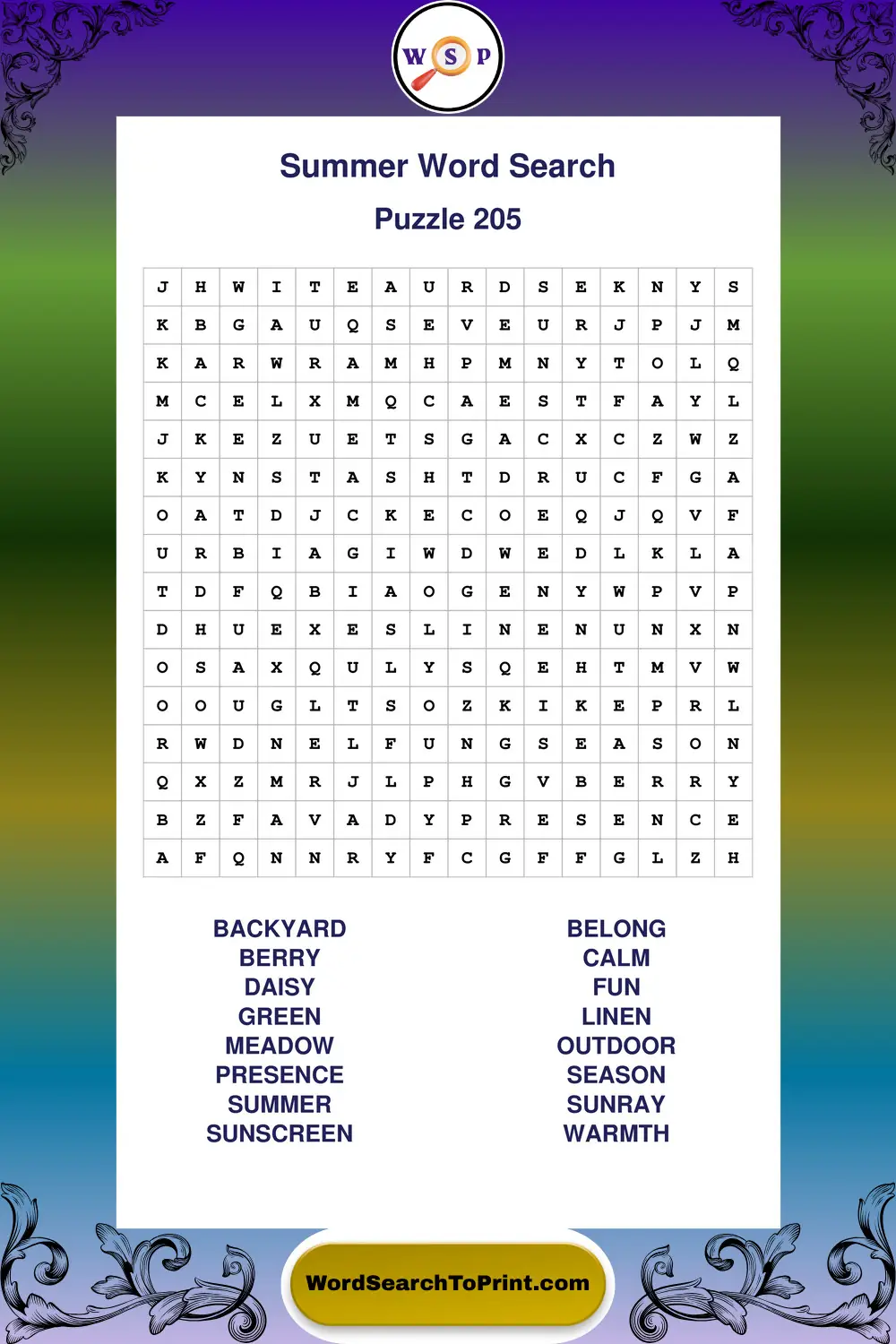 Summer Word Search Puzzle 205