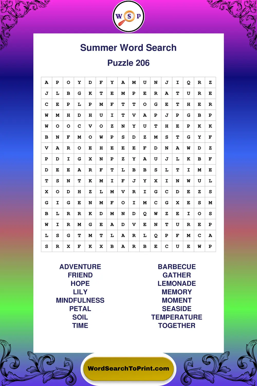 Summer Word Search Puzzle 206