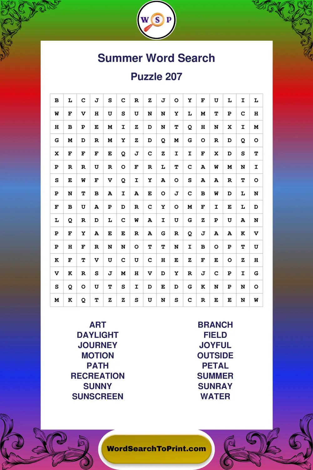Summer Word Search Puzzle 207