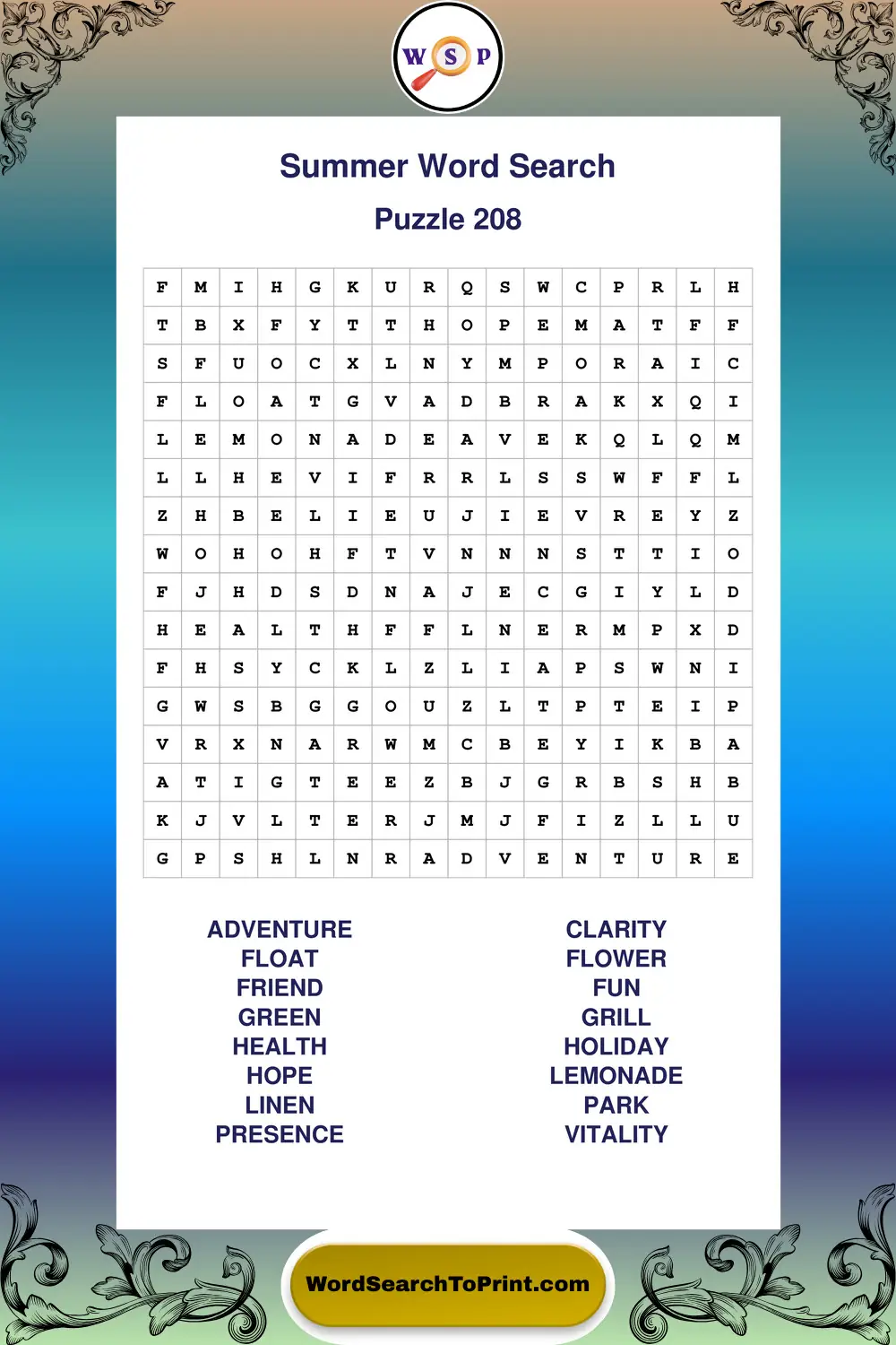 Summer Word Search Puzzle 208