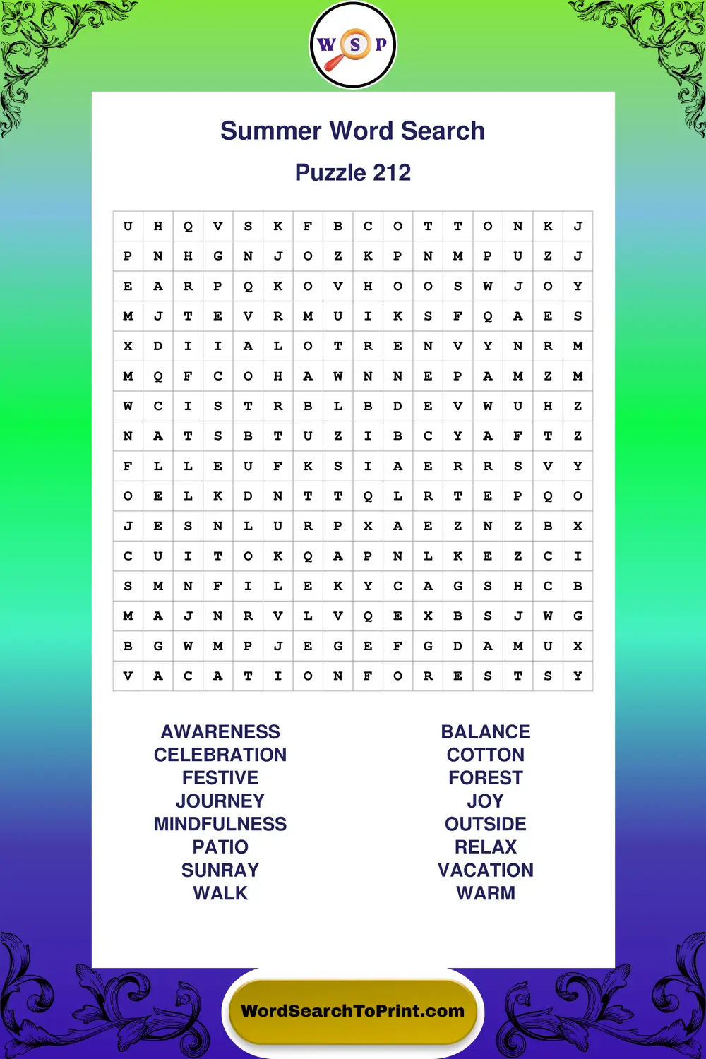 Summer Word Search Puzzle 212