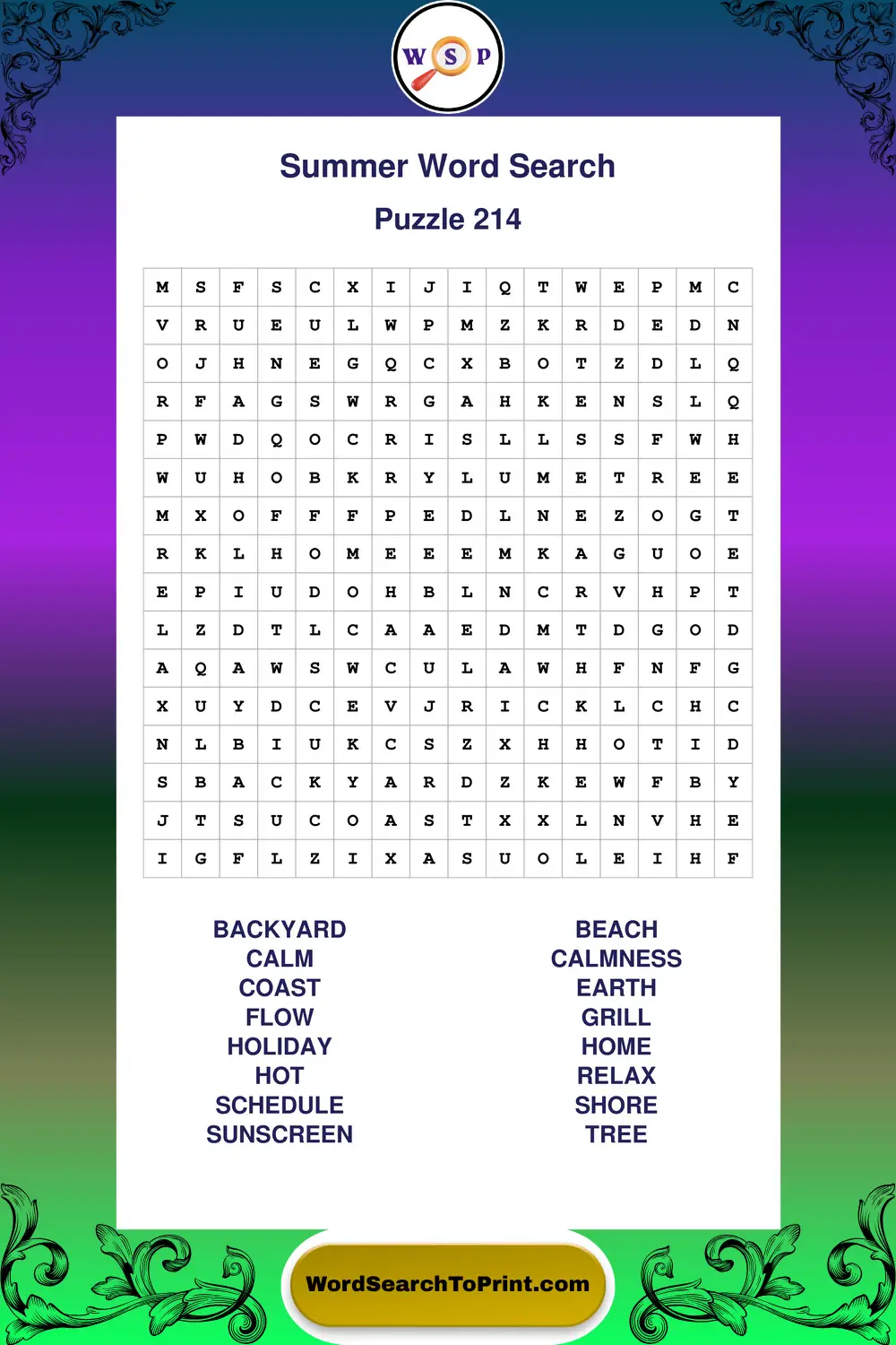 Summer Word Search Puzzle 214