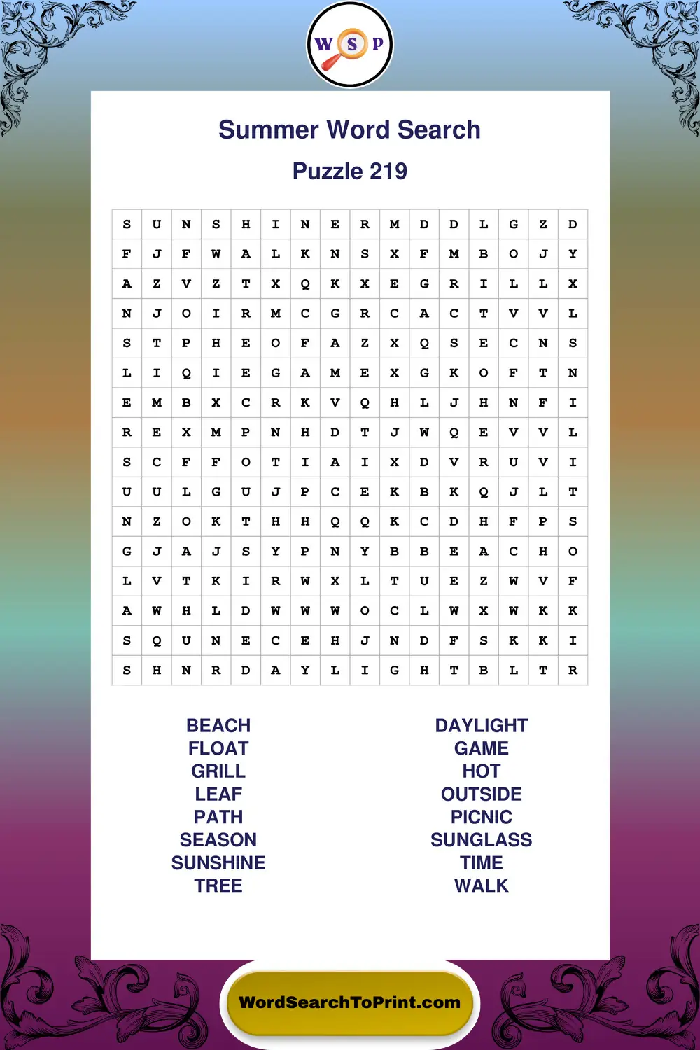Summer Word Search Puzzle 219