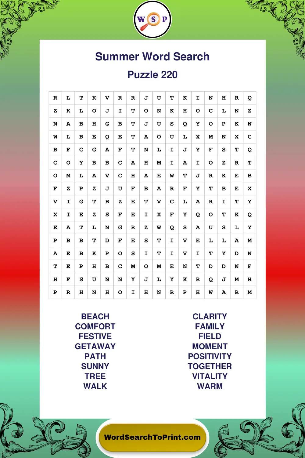 Summer Word Search Puzzle 220
