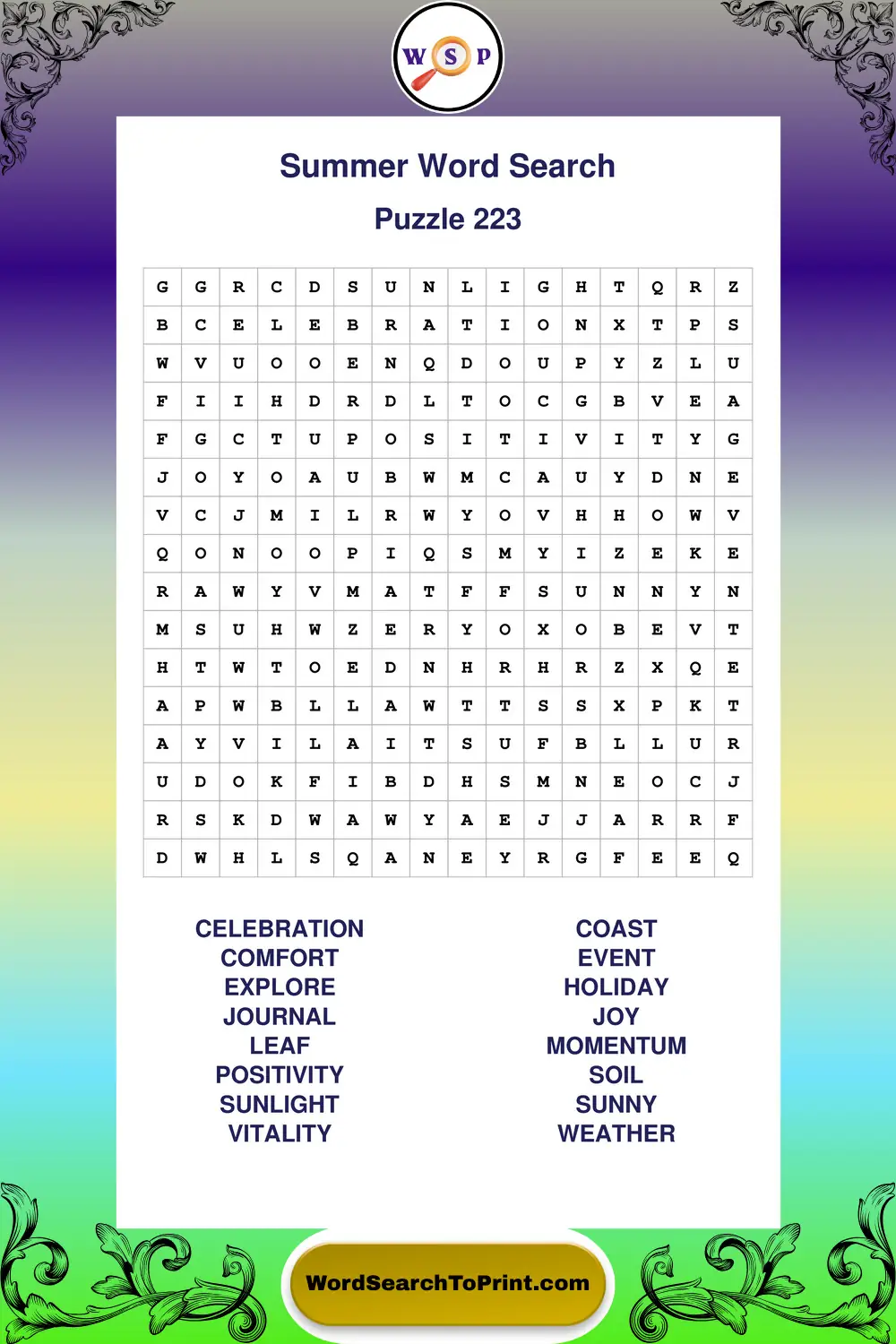 Summer Word Search Puzzle 223
