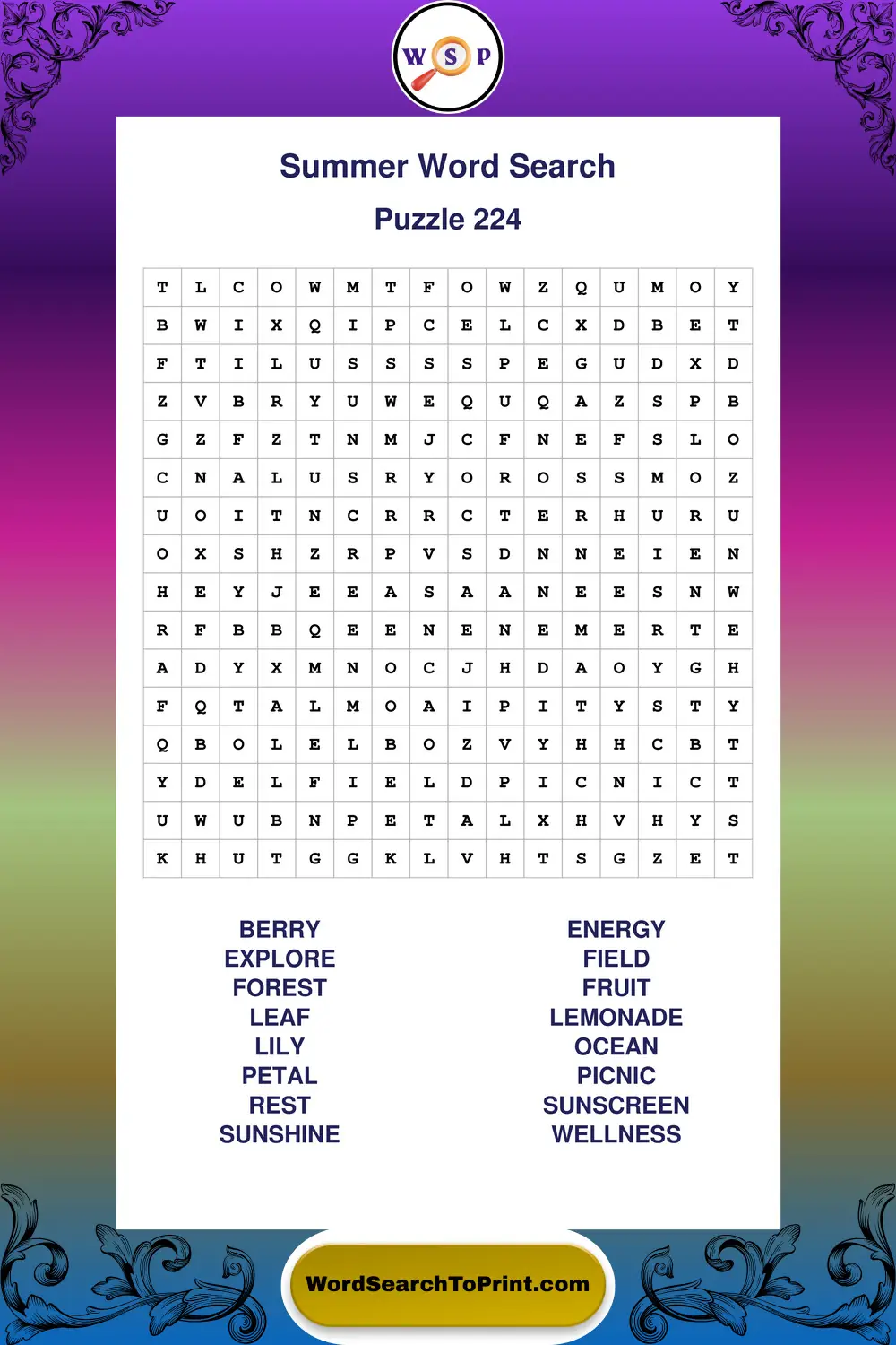 Summer Word Search Puzzle 224