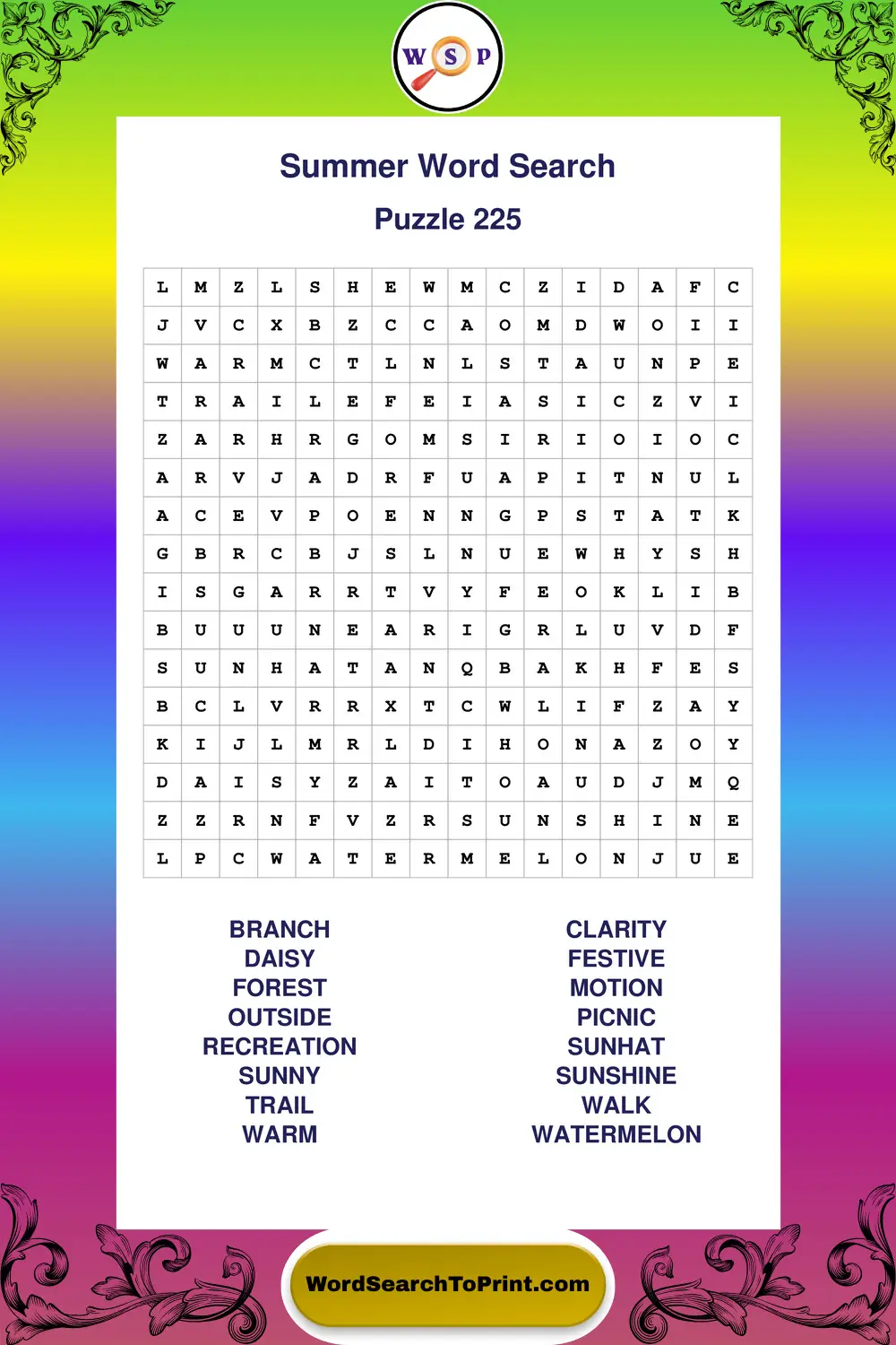 Summer Word Search Puzzle 225