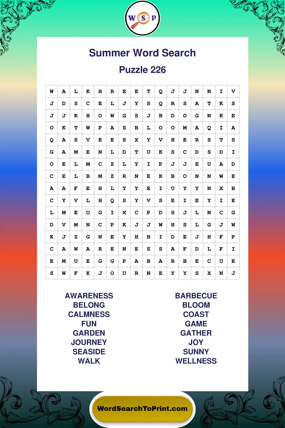 Summer Word Search Puzzle 226