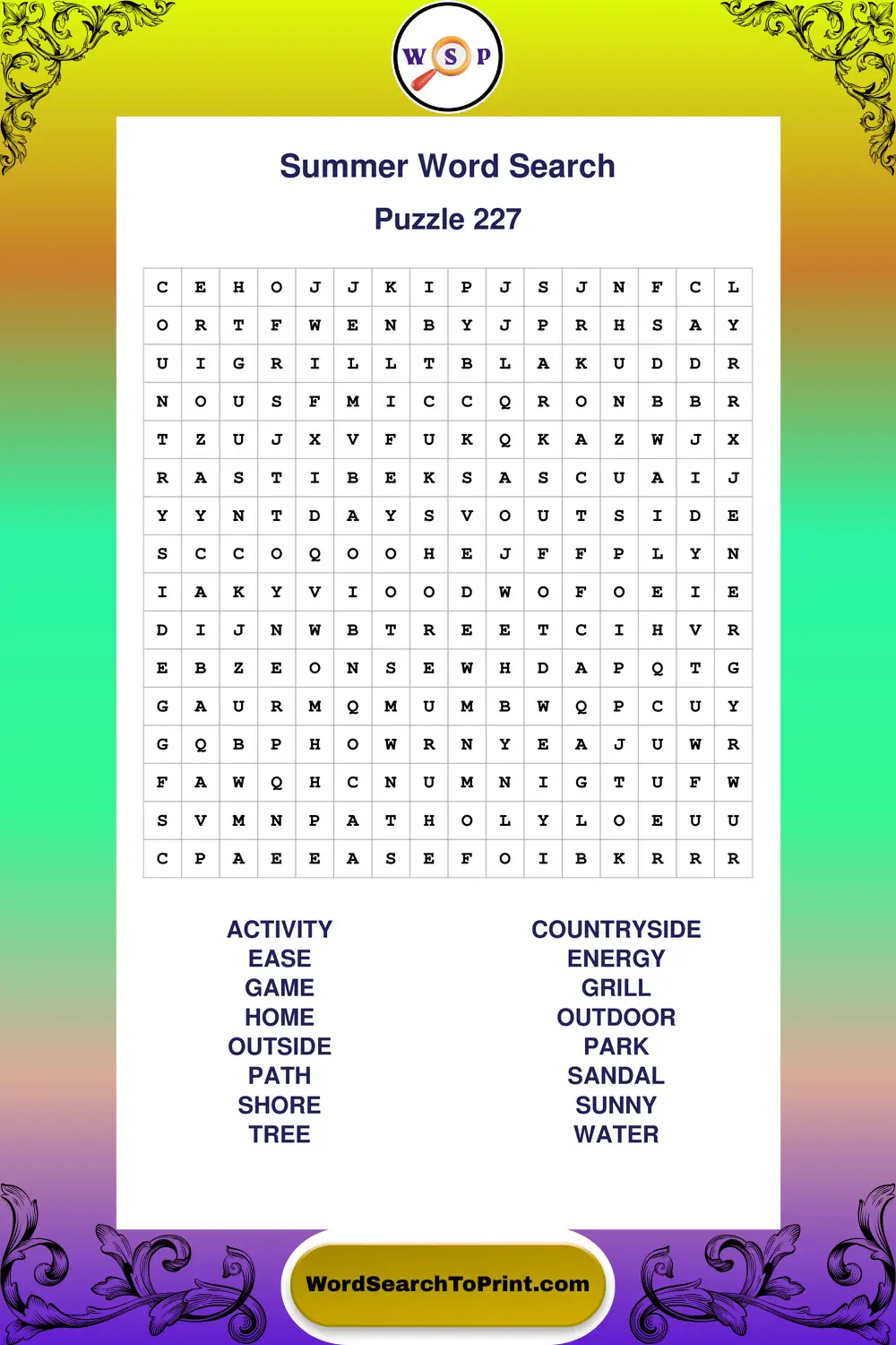 Summer Word Search Puzzle 227